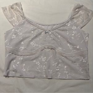 Shein White Lace Bow Mesh Crop Top Size Large Coquette Y2K 90s Lana Del Rey unif